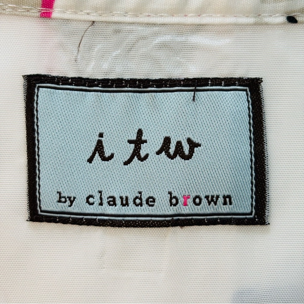 itw By Claude Brown Whimsical Dog Print Skirt Cotton Pink Black A-Line 10 - Picture 7 of 8